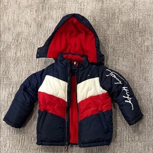 Tommy Hilfiger Kids Red and Navy Puffer Fleece Hood Jacket Size 4T